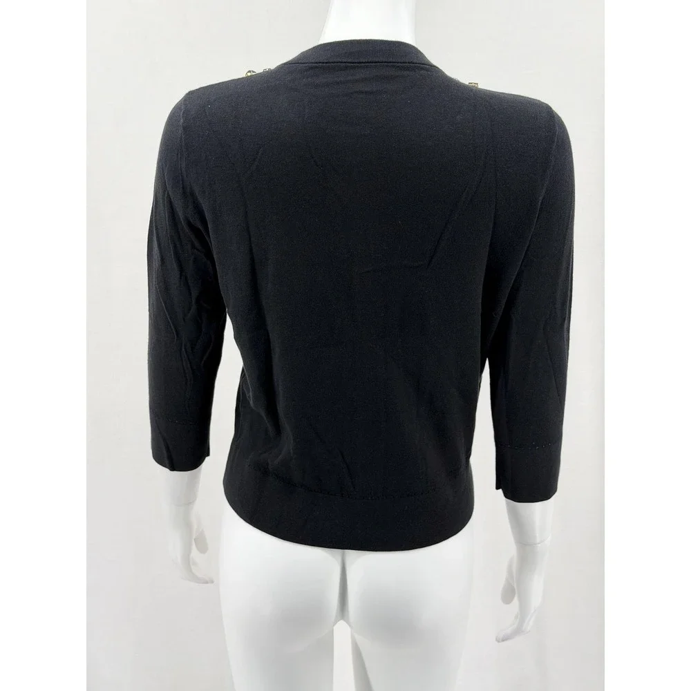 Kate Spade Sweater Womens Medium Black Kati‎ Cardigan Jeweled Collar Knit Preppy